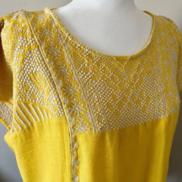 Lucky Brand Yellow with White Embroidery Button Back Top M - Picture 2 of 6